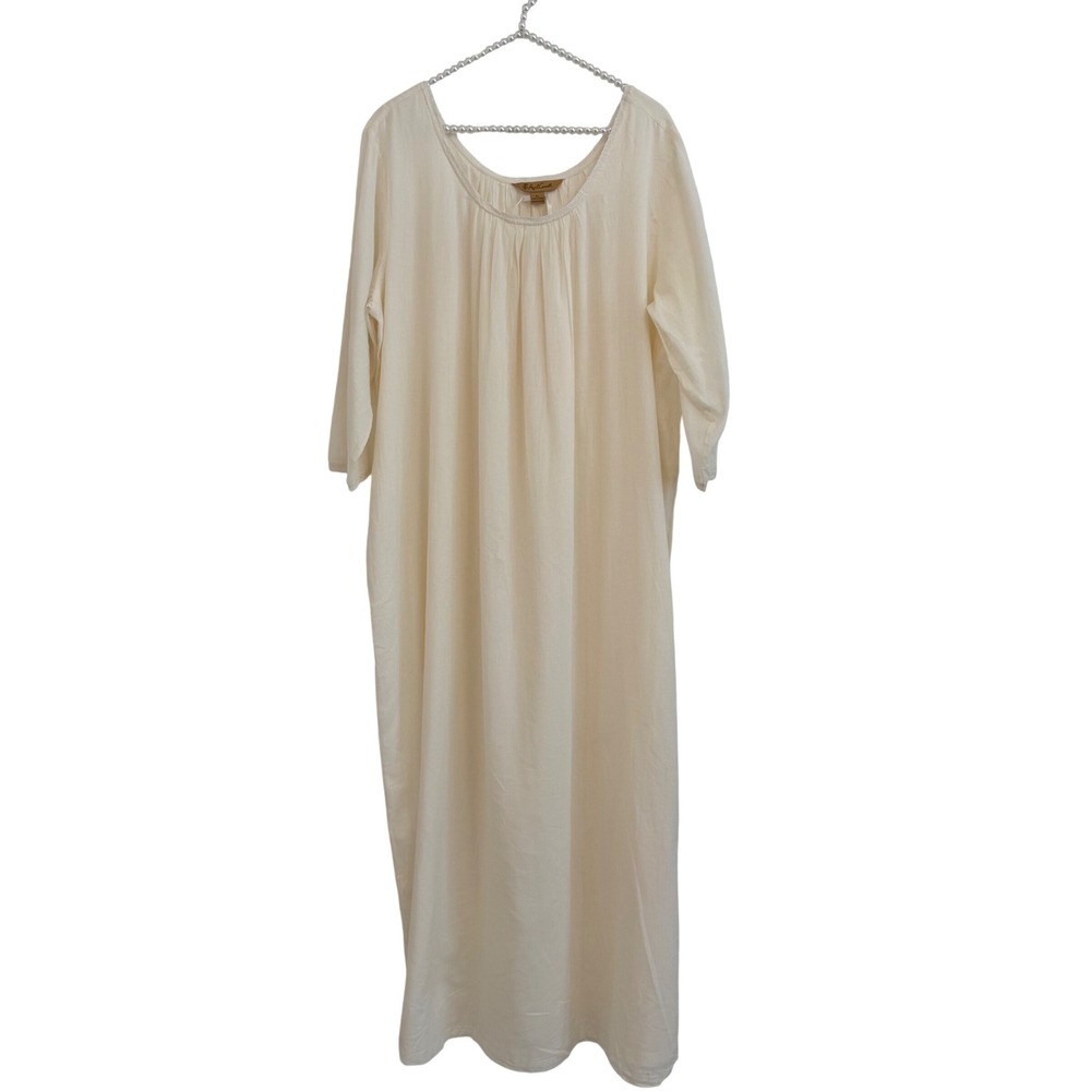 VTG 90s April Cornell Cream Cotton Maxi Dress XL Lined Cottagecore Sheer Sleeve